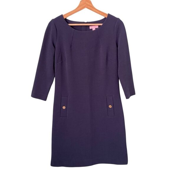 Lilly Pulitzer Charlene Blue Sheath Dress 3/4 Sleeve Scoop Neck in Size Small - Picture 5 of 12